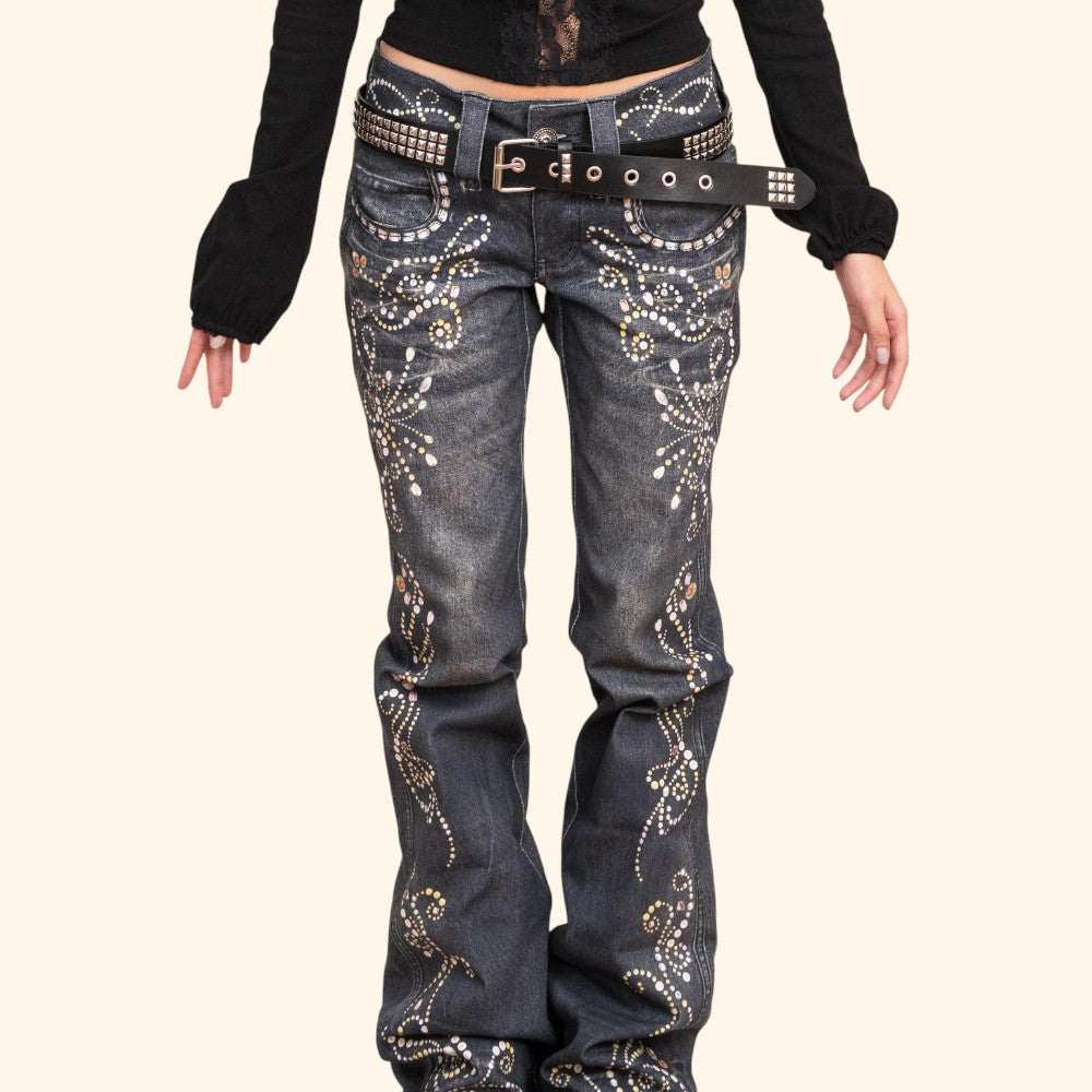 Rhinestone Flared Jeans