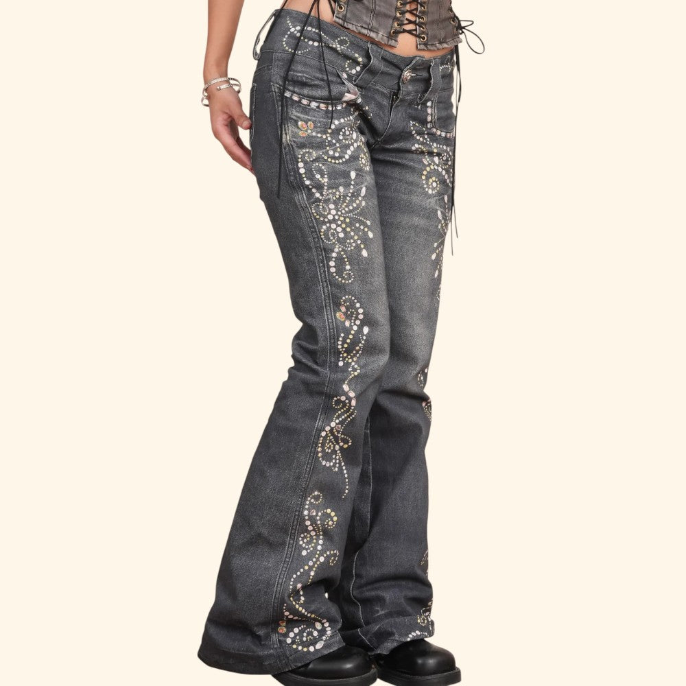 Rhinestone Flared Jeans