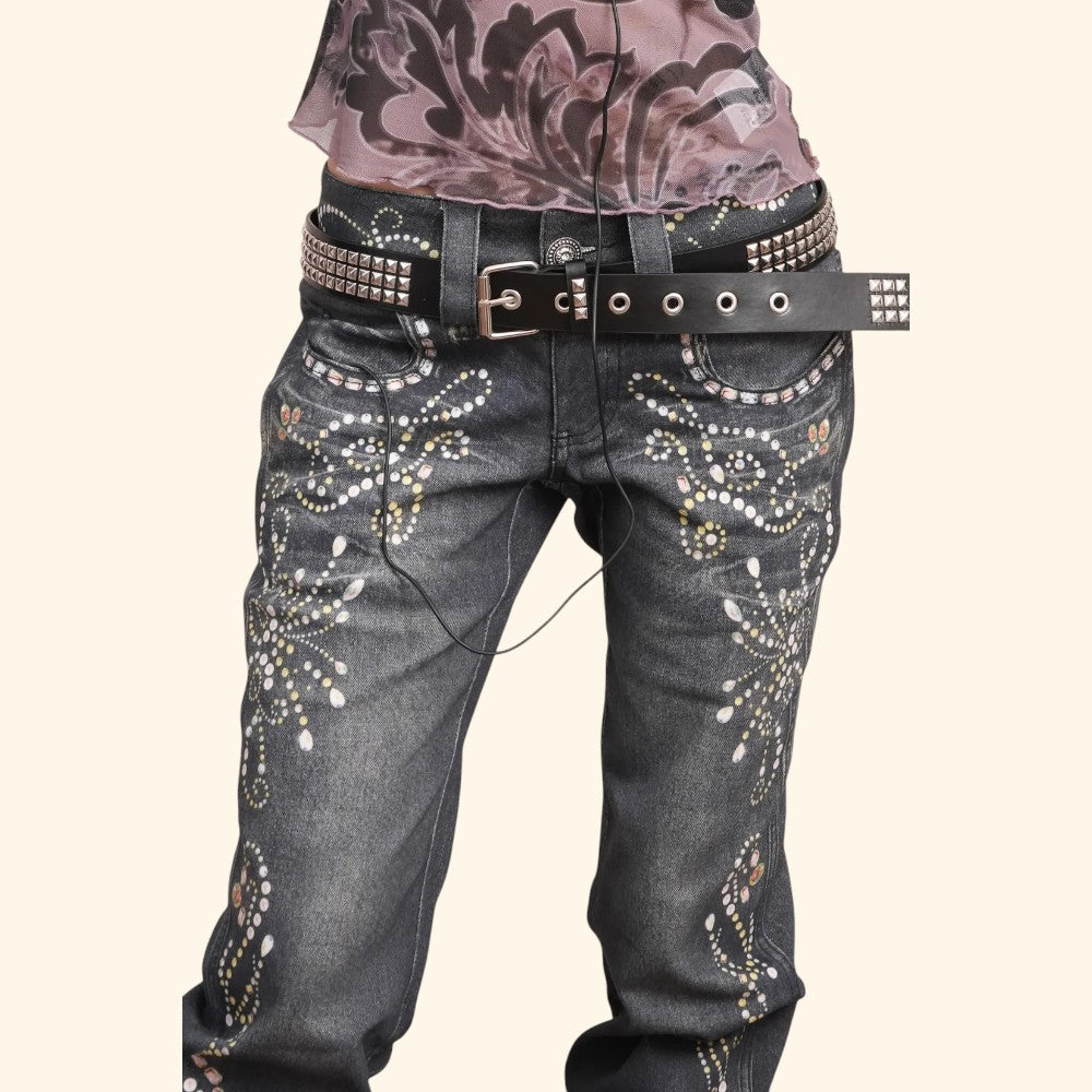 Rhinestone Flared Jeans